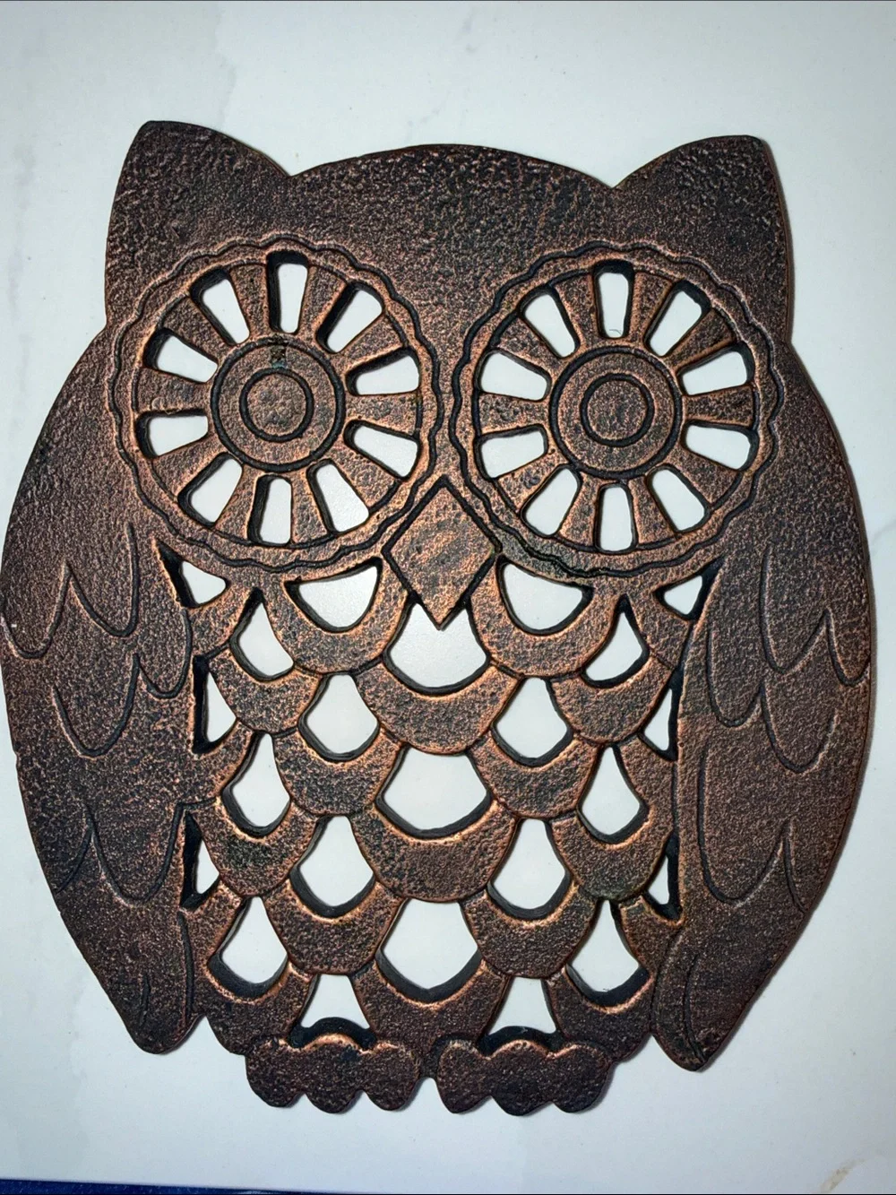 Decorative Cast Iron Owl Trivet - Copper Tone